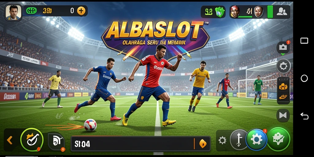 Tangkapan layar gameplay ALBASLOT menampilkan aksi seru permainan olahraga.