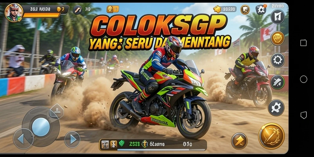 Gameplay mendebarkan balapan motor COLOKSGP yang memukau.