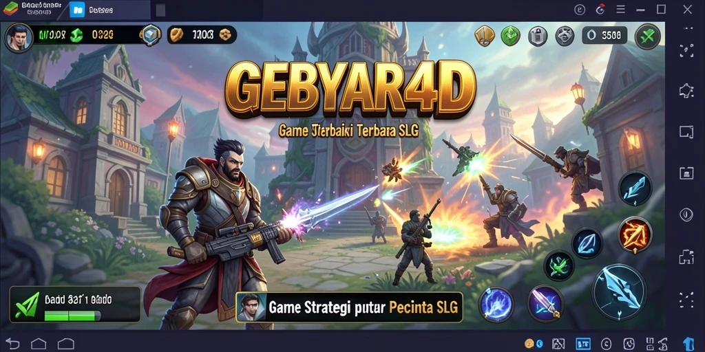 Screenshot gameplay GEBYAR4D menunjukkan aksi pembangunan kerajaan dan strategi pertempuran.