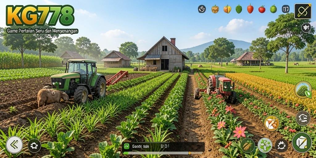 Tampilan gameplay seru dari KG778 saat bertani di ladang.