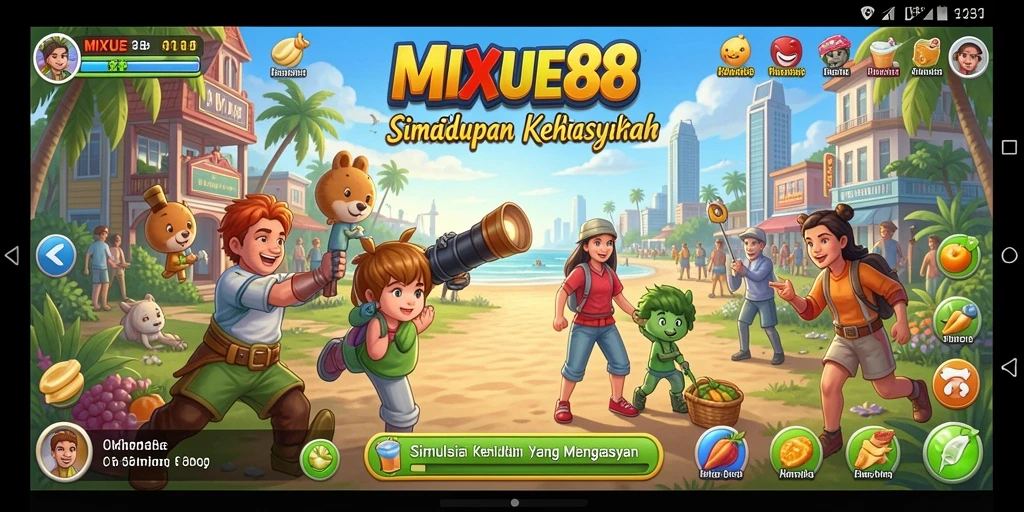 Tampilan gameplay MIXUE88 yang menampilkan aktivitas simulasi yang seru.