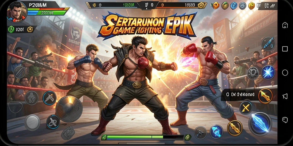Gameplay P200M yang intens dan penuh aksi dalam pertarungan.