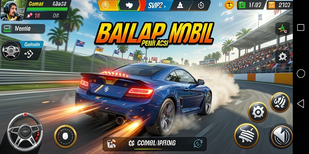 Tampilan gameplay balapan yang mendebarkan dan penuh aksi di SVIP2.