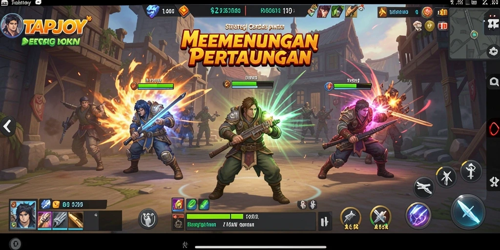 Screenshot utama TAPJOY menampilkan aksi gameplay strategi yang mendebarkan.