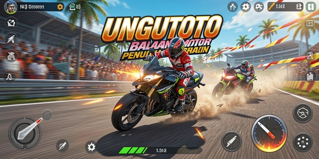 Tampilan seru dari gameplay balapan motor UNGUTOTO.